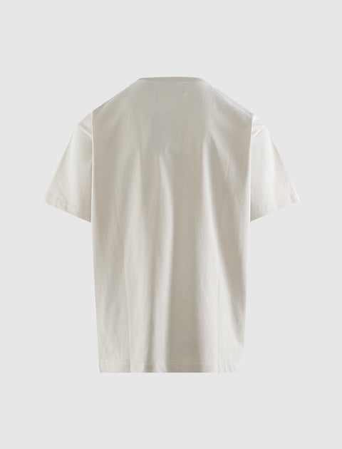 Back view of plain white men's streetwear short sleeve t-shirt on light background