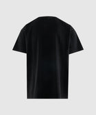 Back view of a plain black men's streetwear t-shirt on a light gray background