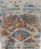 Graphic print tee with theme park and state fair illustration, roller coaster, tents, stars