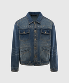 Men's blue denim jacket with silver stud embellishments and front pockets