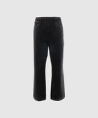 Black straight-leg jeans with silver stud detailing on waistband, pockets, and seams