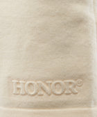 Beige fleece fabric with HONOR embroidery, men's streetwear apparel detail