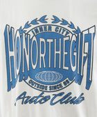 White streetwear t-shirt with blue Honor The Gift Inner City Auto Club graphic print