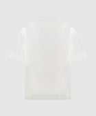 Back view of plain white men's short sleeve streetwear t-shirt on gray background