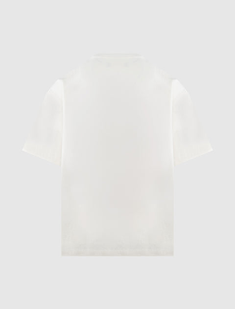 Back view of plain white men's short sleeve streetwear t-shirt on gray background