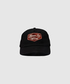 Black streetwear baseball cap with brown 'Honor Inc' patch and sports car embroidery