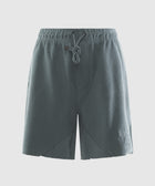 Green men's streetwear fleece shorts with drawstring waist and front pockets