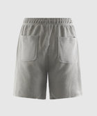 Stone grey fleece shorts with elastic waistband and two back pockets, men's streetwear