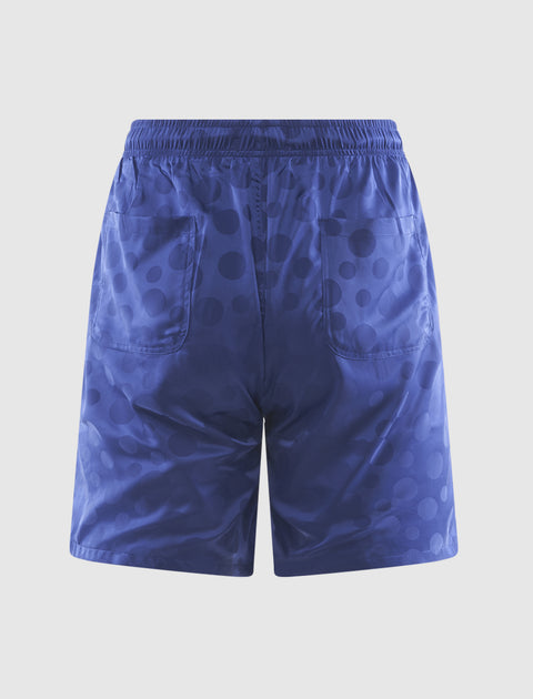 Blue men's streetwear shorts with polka dot pattern and two back pockets