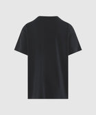 Back view of plain black short sleeve men's streetwear t-shirt on white background