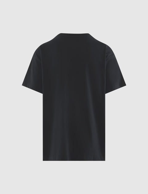 Back view of plain black short sleeve men's streetwear t-shirt on white background