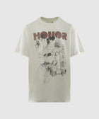 Cream streetwear graphic tee with 'HONOR' text, sketch of palm trees and ice cream truck