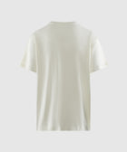 Back view of plain bone-colored men's short sleeve streetwear t-shirt on white background