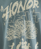 Blue graphic t-shirt featuring 'Honor The Gift' text, tree illustration, running figures, and 1988.