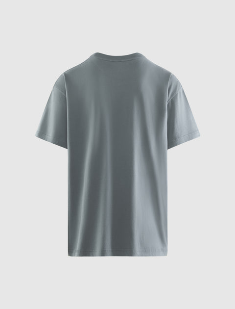 Back view of a plain green short-sleeve men's streetwear t-shirt on white background