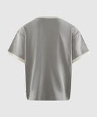 Stone grey short sleeve t-shirt with white trim, back view, streetwear apparel