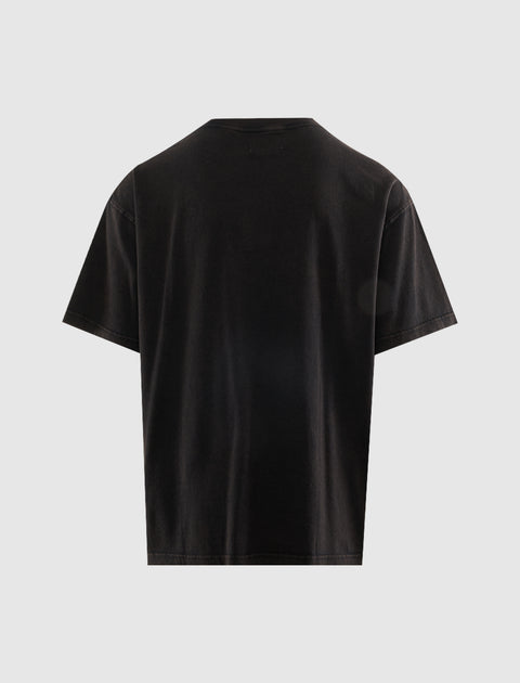 Back view of a plain black short sleeve men's streetwear t-shirt on white background