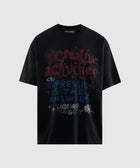 Black streetwear graphic t-shirt with colorful 'Creative Activities' and 'Honor The Gift' text design