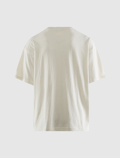 back view of plain bone white short sleeve men's streetwear t-shirt on white background