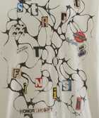 Graphic white streetwear T-shirt with mixed-font 'Start to Finish' text and abstract black pattern.