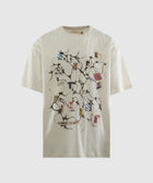 White streetwear t-shirt with abstract black print and colorful 'Start to Finish' graphic text