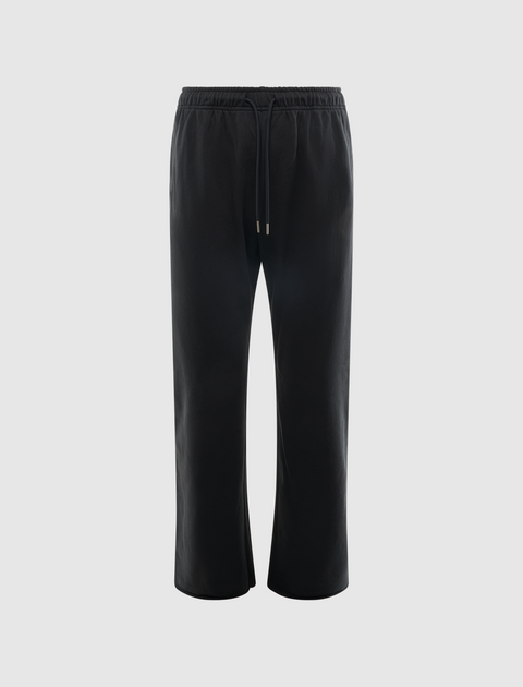Black men's straight-leg sweatpants with drawstring waist on plain background
