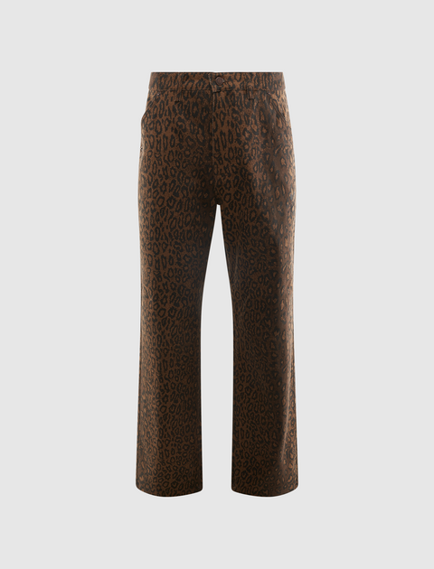 Men's brown leopard print straight-leg pants with button closure, streetwear style