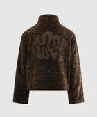 Brown leopard print men's streetwear jacket with abstract graphic on back