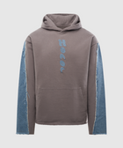 Gray men's hoodie with blue denim sleeves and 'Honor' text embroidered on front