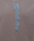 Grey streetwear top with blue textured embroidered vertical graphic detail