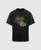Black streetwear graphic t-shirt with vintage car and bold 'The Gift Honor' print