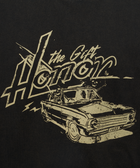 Black streetwear t-shirt graphic with 'the Gift Honor' text and vintage car illustration