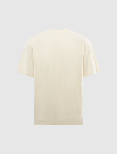 Back view of plain bone-colored men's short sleeve streetwear t-shirt