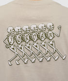 Beige streetwear shirt with graphic of walking skeletons spelling out 'Jordan' on the back