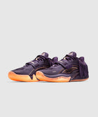 Purple mesh sneakers with orange soles and side detailing, men's streetwear footwear