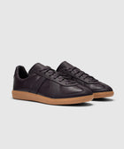 Eggplant purple leather low-top sneakers with gum sole, men's streetwear shoes