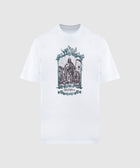 White streetwear graphic tee with ornate frame, illustrated figure, and 'Babylon' text
