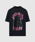 Black streetwear t-shirt with gothic skull graphic and pink Bonehead Babylon lettering