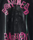 Black streetwear graphic tee with 'BONEHEAD BABYLON' neon pink and green lettering.