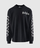 Black long sleeve streetwear shirt with Babylon logo and barbed wire sleeve graphics