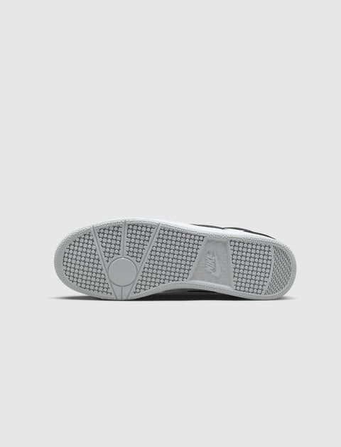 White and black sneaker outsole with textured grip and visible Nike logo