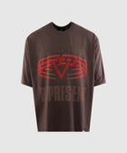 Brown oversized streetwear t-shirt with red graphic and 'REPRESENT' text on front