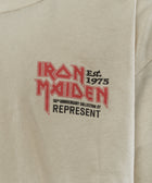 Cream graphic t-shirt with Iron Maiden Est. 1975 and 50th anniversary logo on chest