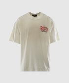 Beige oversized t-shirt with Iron Maiden Est. 1975 and Represent graphic on front chest