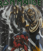 Iron Maiden graphic t-shirt with Eddie the Mascot and devil artwork on black streetwear top