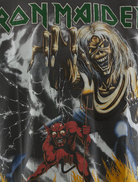 Iron Maiden graphic t-shirt with Eddie the Mascot and devil artwork on black streetwear top