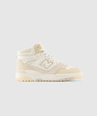 Beige and off-white high-top men's sneaker with lace-up front on light background