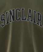 Olive green streetwear t-shirt with bold SINCLAIR varsity lettering on chest