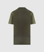 Back view of olive green short sleeve streetwear t-shirt on white background