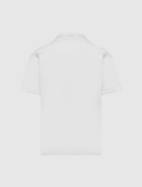 Back view of plain white short sleeve streetwear t-shirt on white background